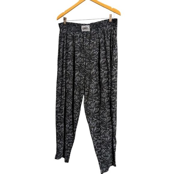 California Crazy Wear Pull On Mens Parachute Pants Grey Geometric Baggy Large S